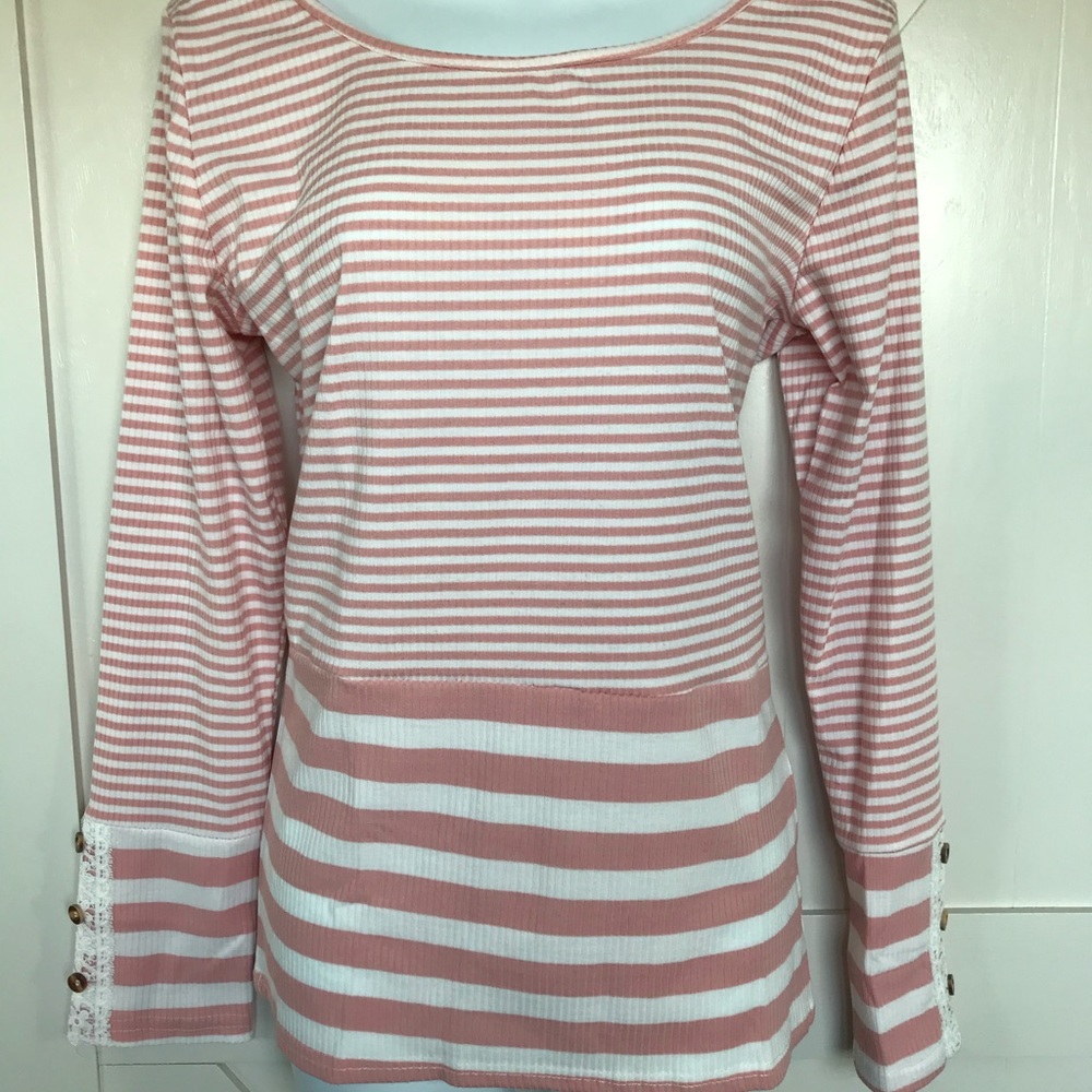 Pink striped long sleeve top - Picture 5 of 6